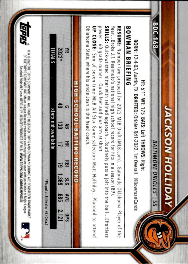 2022 Bowman Draft #BDC-168 Jackson Holliday Chrome
