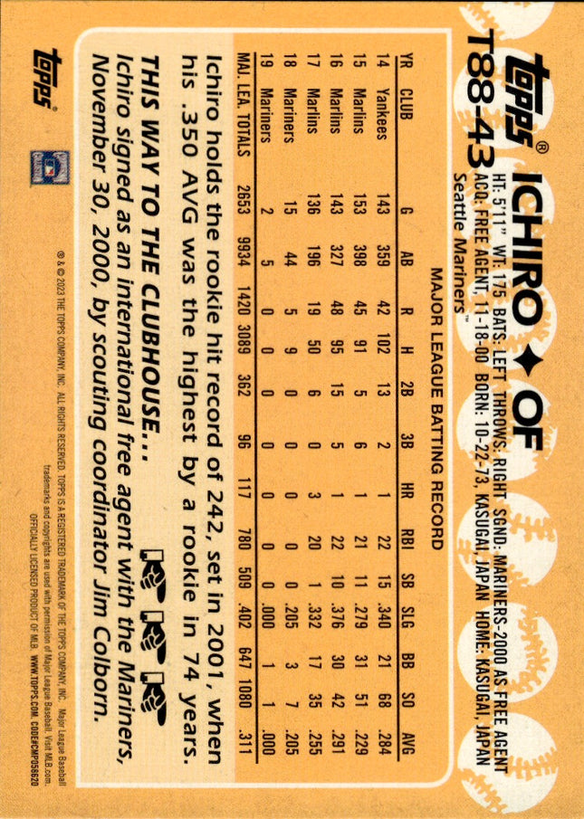 2023 Topps #T88-43 Ichiro 1988 Topps Baseball 35th Anniversary (Series One)