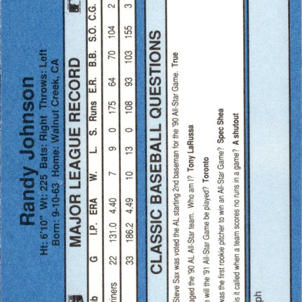1990 Classic Yellow #T22 Randy Johnson
