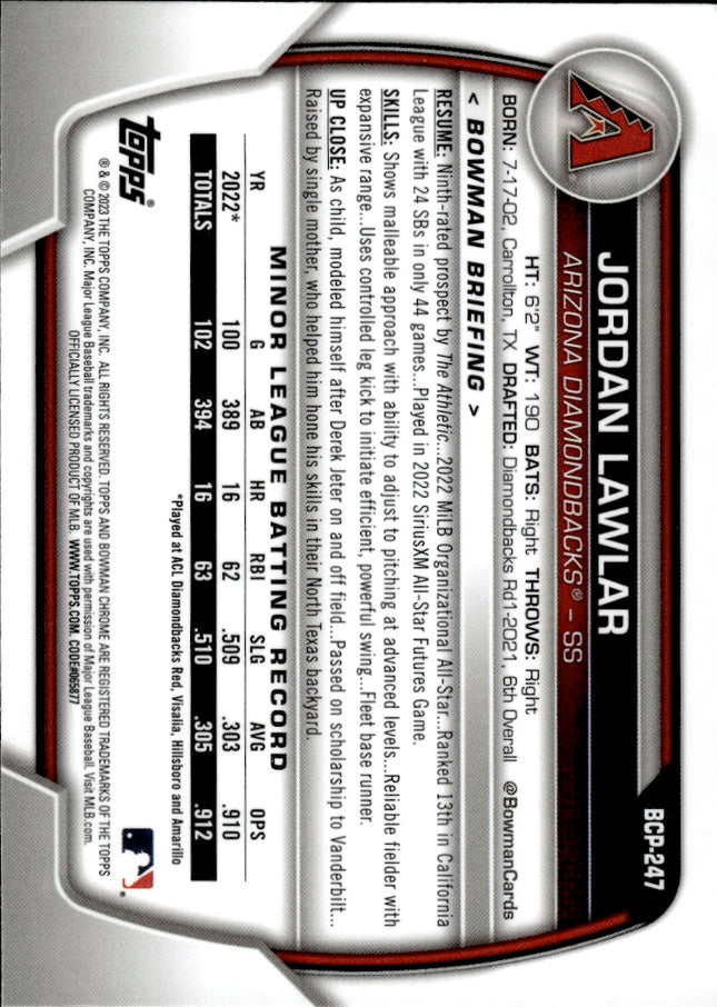 2023 Bowman Chrome #BCP-247 Jordan Lawlar Prospects