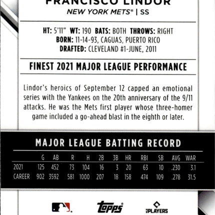 2022 Finest #73 Francisco Lindor Refractors