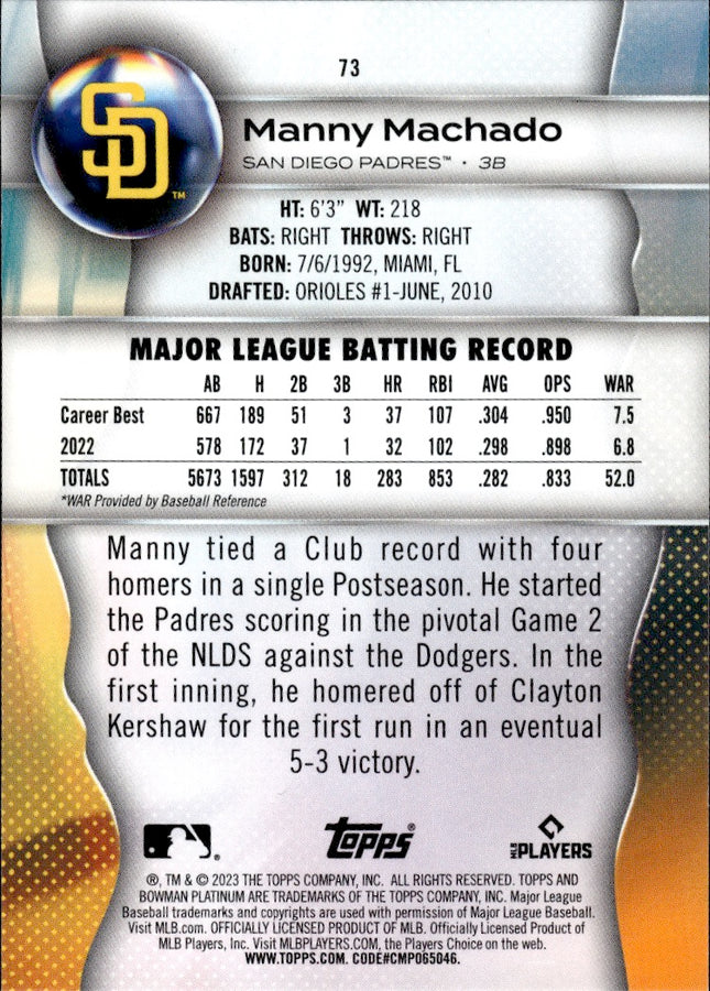 2023 Bowman Platinum #73 Manny Machado