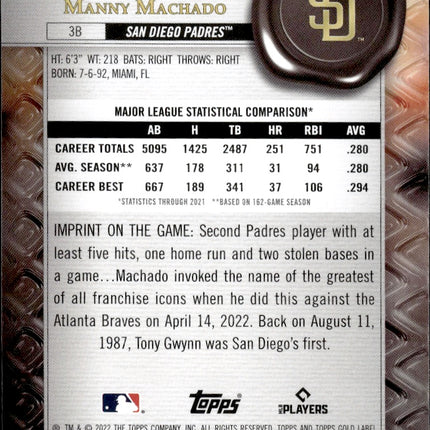 2022 Topps Gold Label #63 Manny Machado