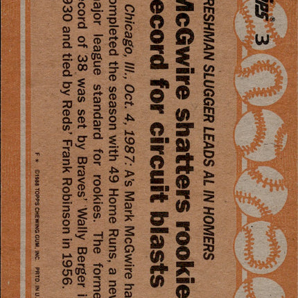 1988 Topps #3b Mark McGwire