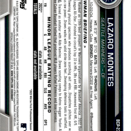 2023 Bowman Chrome #BCP-233 Lazaro Montes Prospects