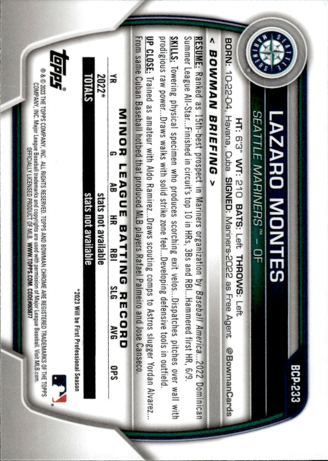 2023 Bowman Chrome #BCP-233 Lazaro Montes Prospects