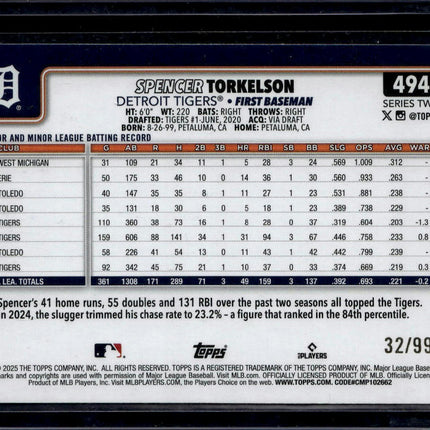 2025 Topps #494 Spencer Torkelson Holiday Hot Dogs #/99
