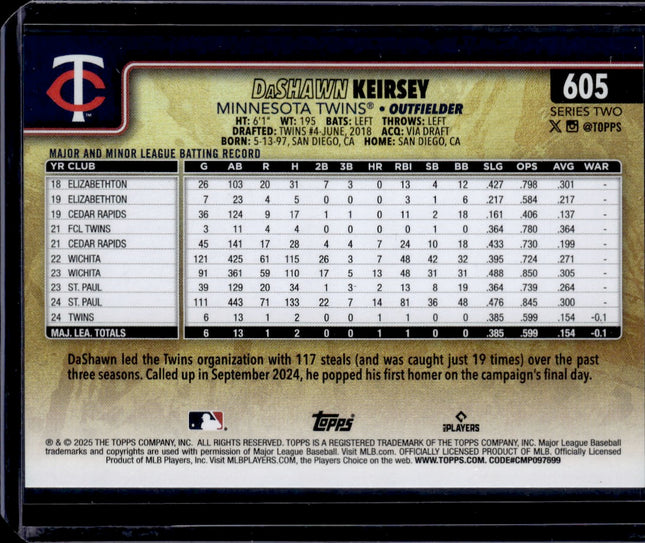 2025 Topps #605 DaShawn Keirsey Golden Mirror