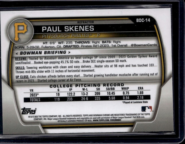 2023 Bowman Draft #BDC-14 Paul Skenes Chrome Refractor