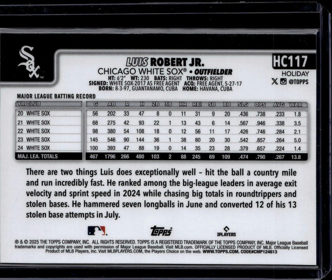 2025 Topps Holiday #H117 Luis Robert Jr. Green Holiday Plaid